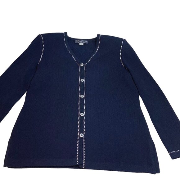 Vtg St. John Evening By Marie Gray Navy Blue Faux Diamond Knit Jacket Sz 6